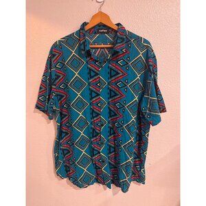 Vatpave Men's XL Button-Up Shirt Tribal Geometric Print Boho